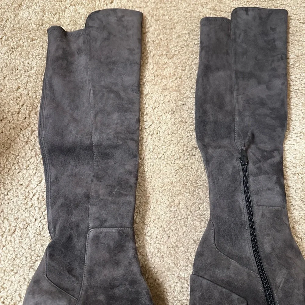 Stuart Weitzman Alljack OTK Boots Slate Medium Gray Suede